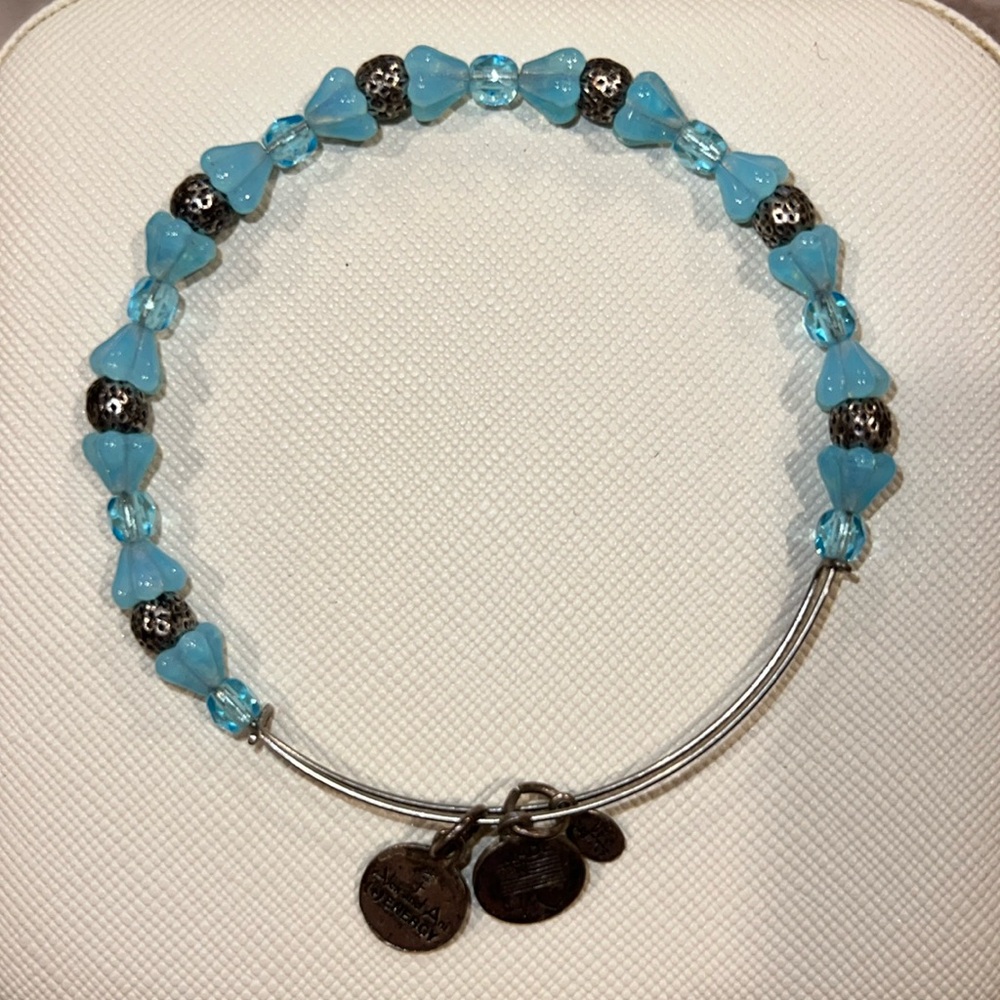 Alex and Ani Blue Sky Mosaic Wrap Charm Bangle bracelet silver a12eb162rs